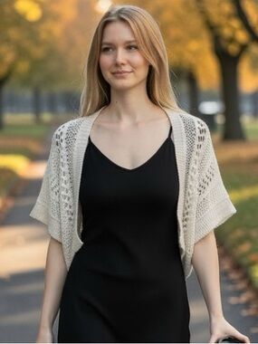 Open-Knit white Short Sleeve Shrug Cardigan